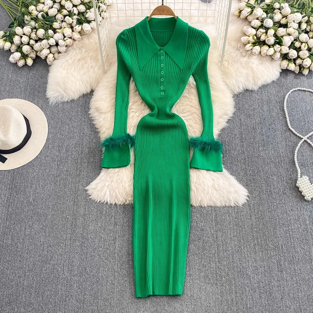 Fashionable mid-length knitted  dress     S4422