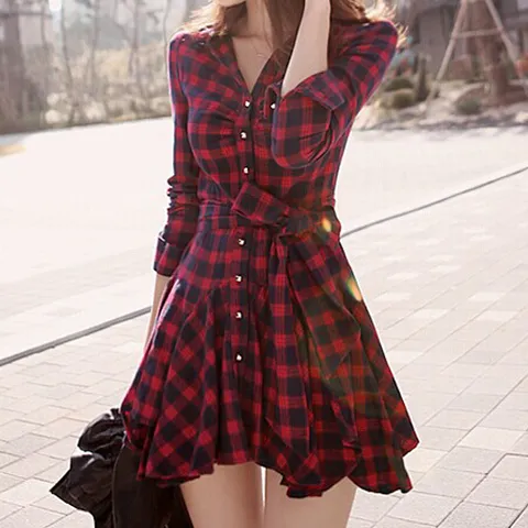 Fashionable Red Plaid Dress KF26006