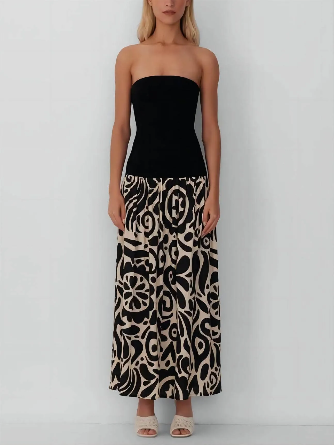Fashionable Strapless Floral Print Maxi Dress