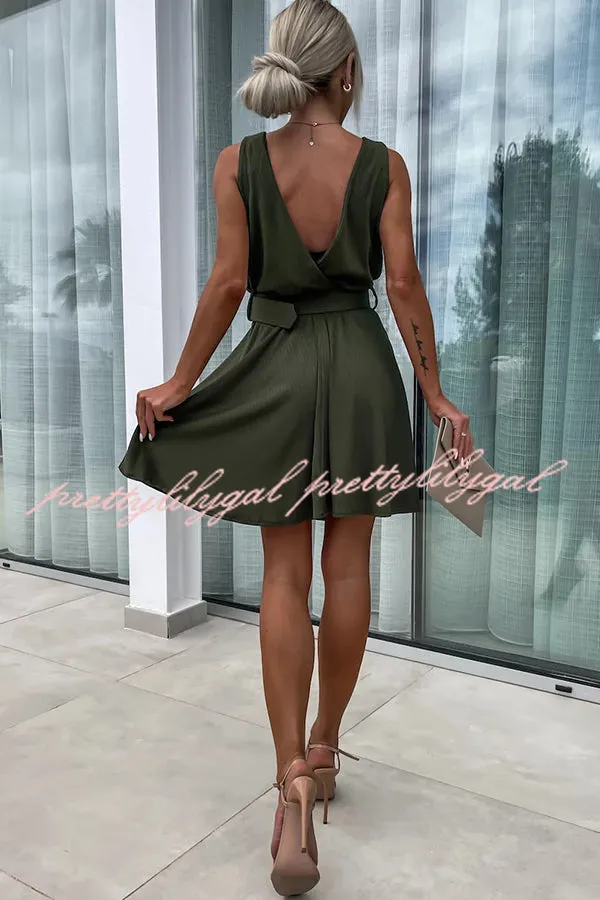 Fashionable V-neck Backless Suspender Belt Mini Dress