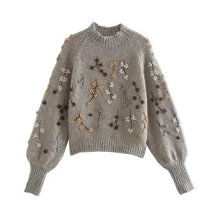FLORAL KNITTED WARM SWEATER