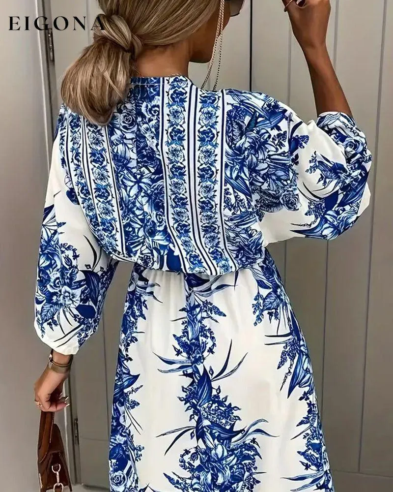 Floral print deep V slit fashionable long dress