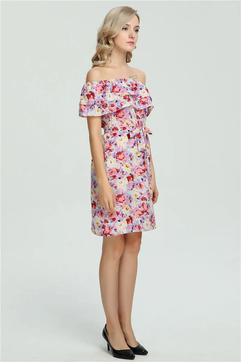 Flower Color Sleeveless Off Shoulder Short Dresses