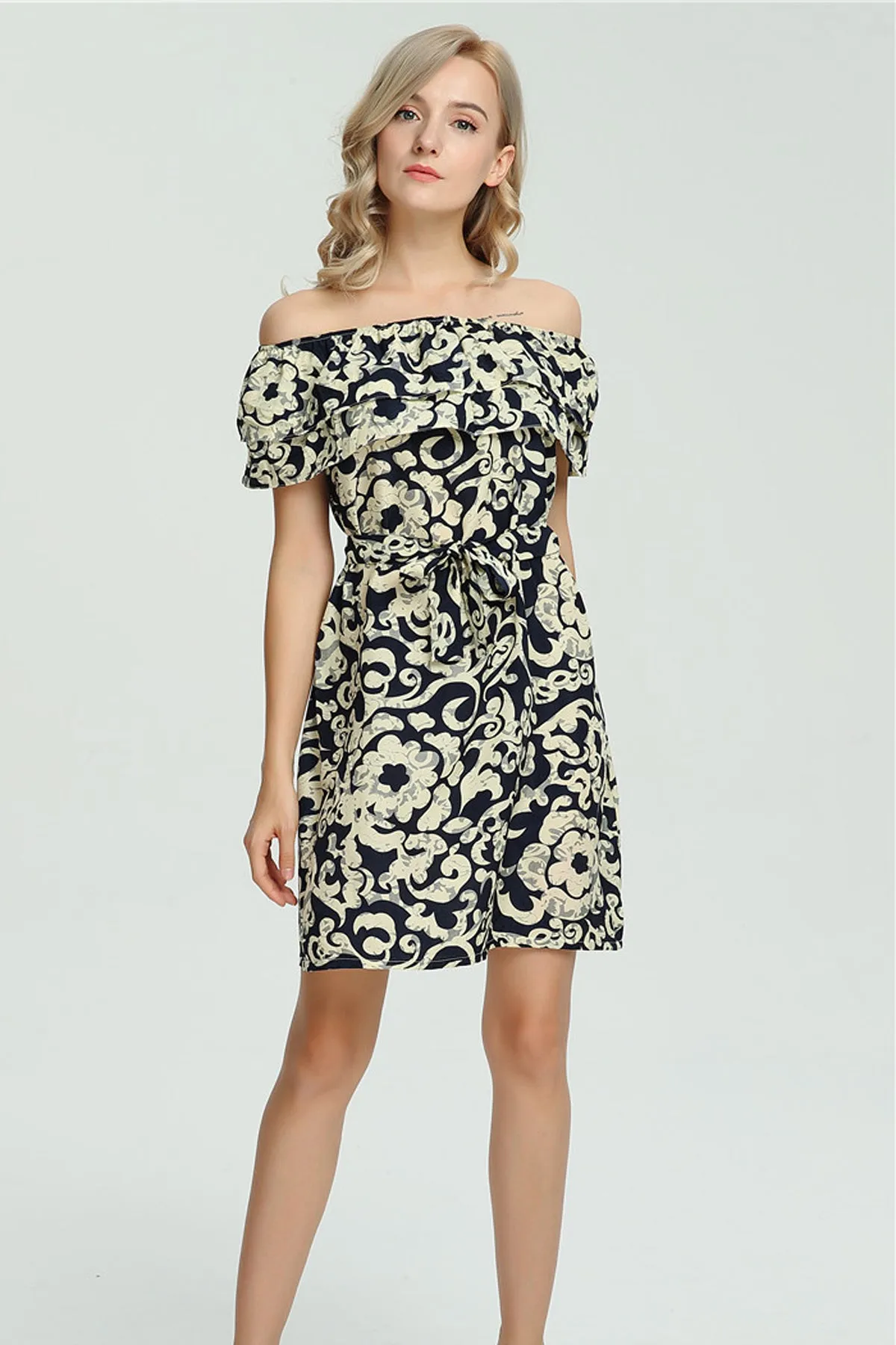 Flower Color Sleeveless Off Shoulder Short Dresses