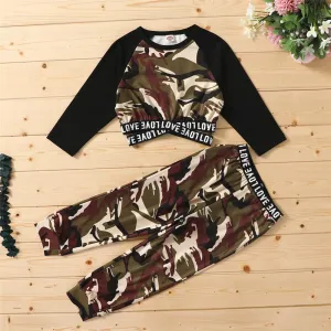 Girls Camo Letter Printed Long Sleeve Top & Pants Girl T Shirts Wholesale