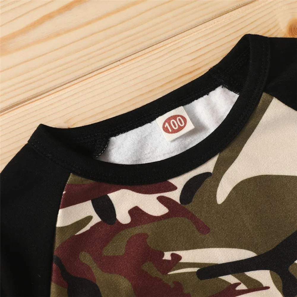 Girls Camo Letter Printed Long Sleeve Top & Pants Girl T Shirts Wholesale