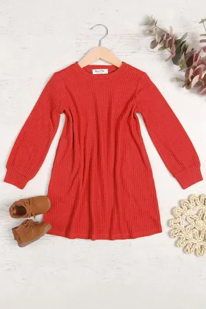 Girls’ Notched Neck Play Dress in Rust