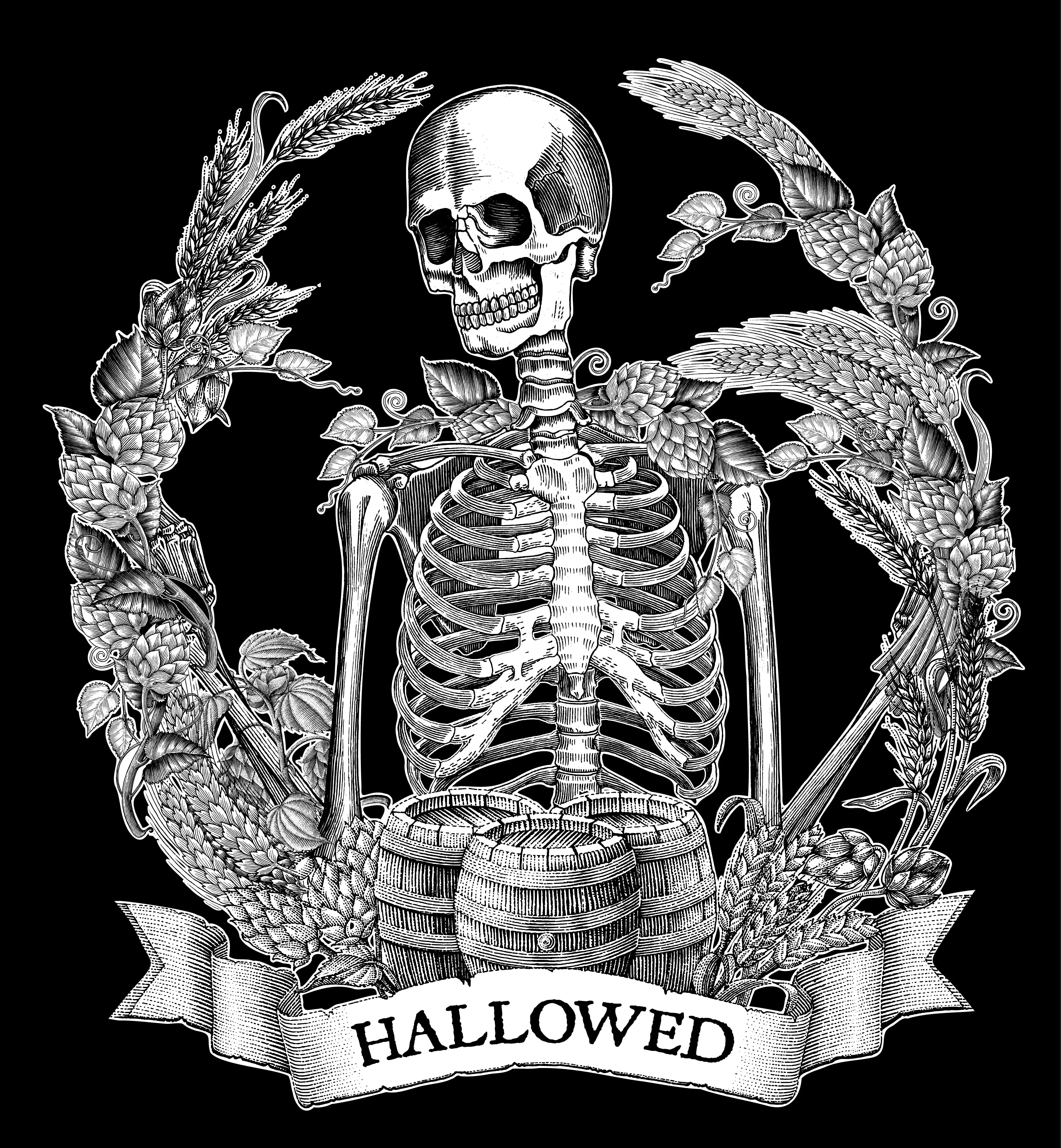 Hallowed Skeleton craft beer women's v-neck t-shirt