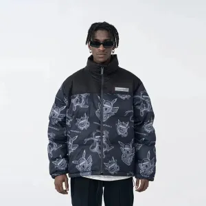 Hand-Painted Insulated Jacket with Stand Collar