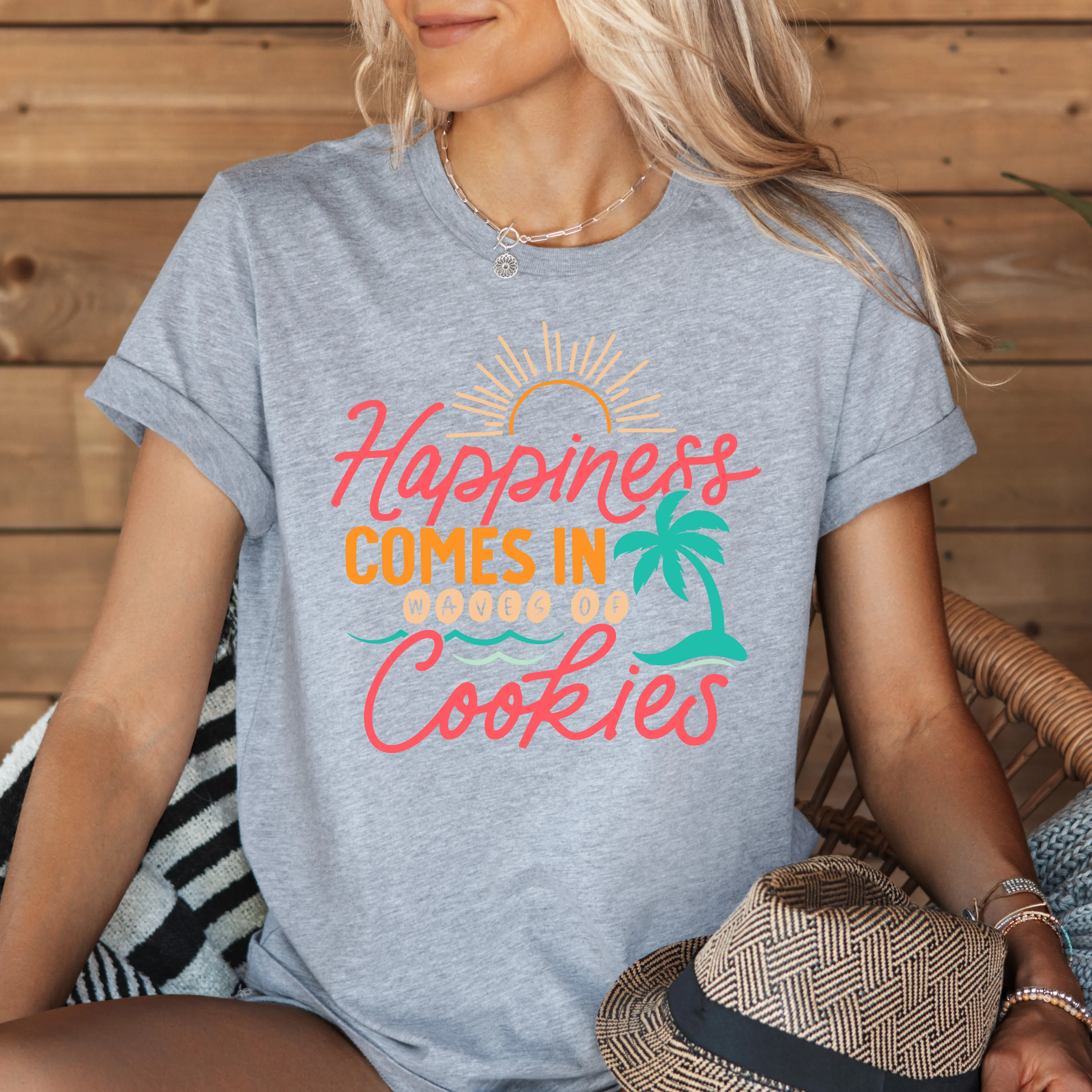Happiness Comes in Waves [palm tree] - T-Shirt
