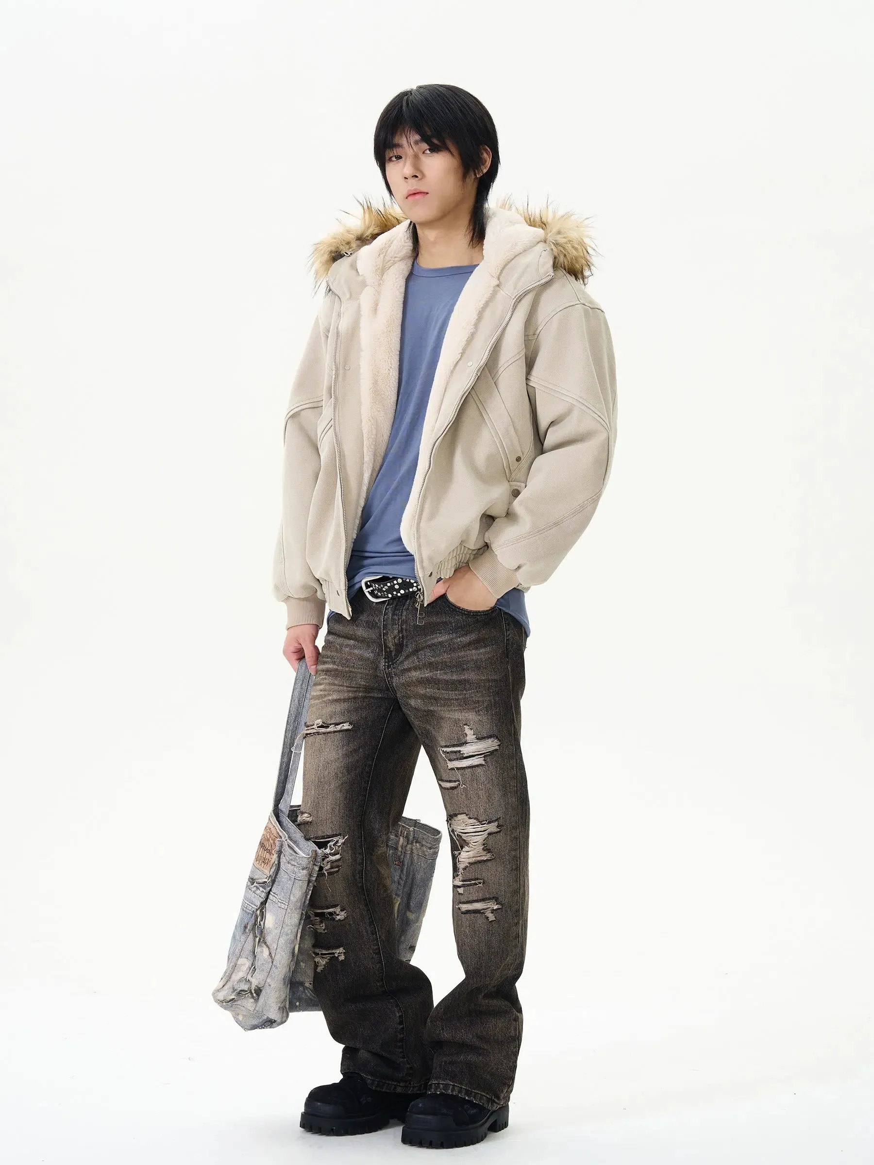 Hooded Jacket with Faux Fur Trim