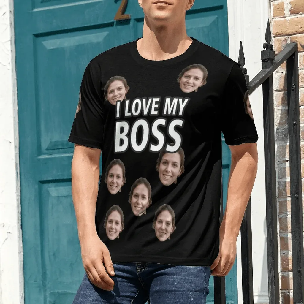 [Hot Sale] Custom Face I Love My Boss Design Your Own Tshirt with Photo Printed Casual T-shirt Funny Picture Tee Shirt