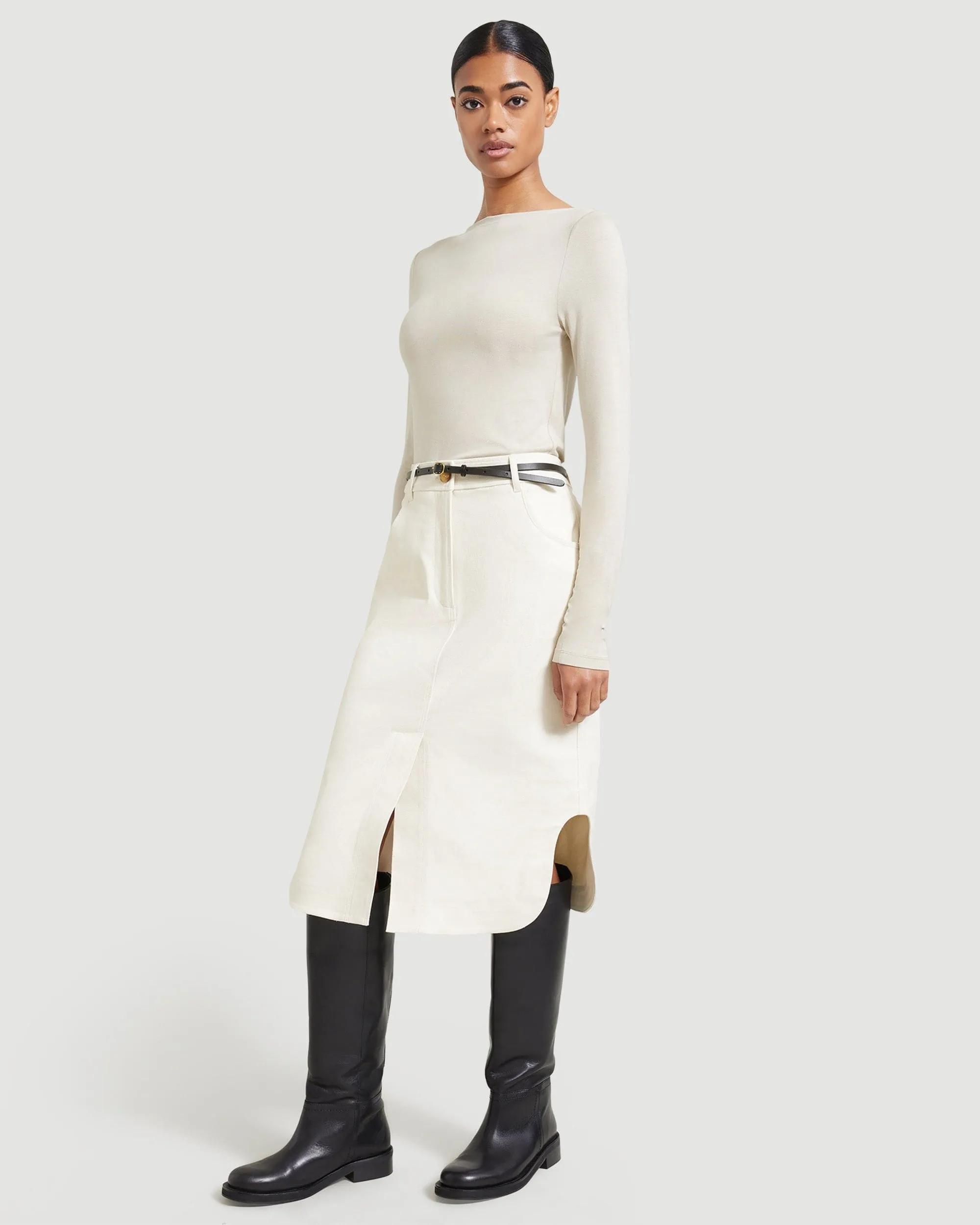 Layla Slit-Neck Long-Sleeve Tee