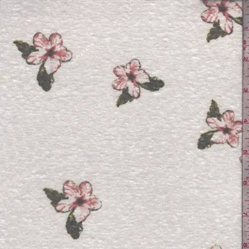 Light Cream Dogwood Floral Slub Jersey Knit Fabric