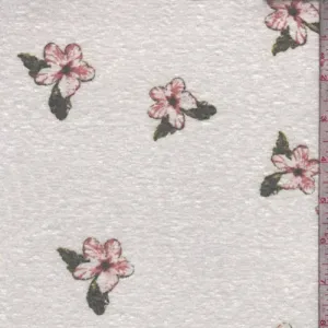 Light Cream Dogwood Floral Slub Jersey Knit Fabric