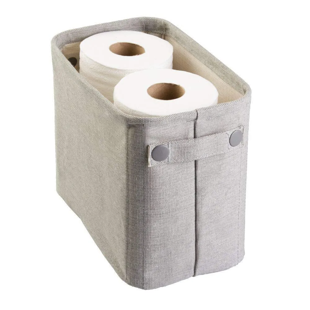 mDesign Soft Cotton Fabric Closet Storage Organizer Bin Basket Storage Organizer for Bathroom - Coated Interior, Attached Handles - Use on Vanity, Cabinet, Shelf, Countertop, Tall, 4 Pack - Light Gray