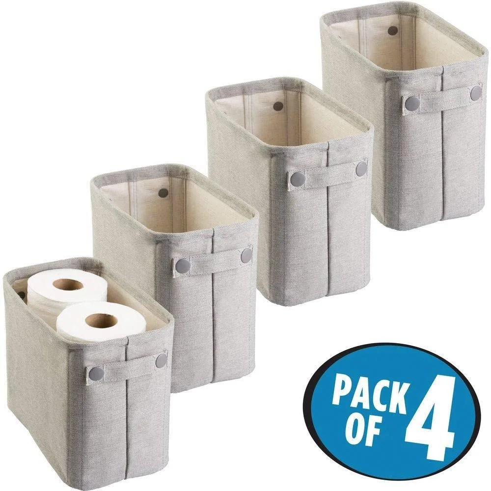 mDesign Soft Cotton Fabric Closet Storage Organizer Bin Basket Storage Organizer for Bathroom - Coated Interior, Attached Handles - Use on Vanity, Cabinet, Shelf, Countertop, Tall, 4 Pack - Light Gray