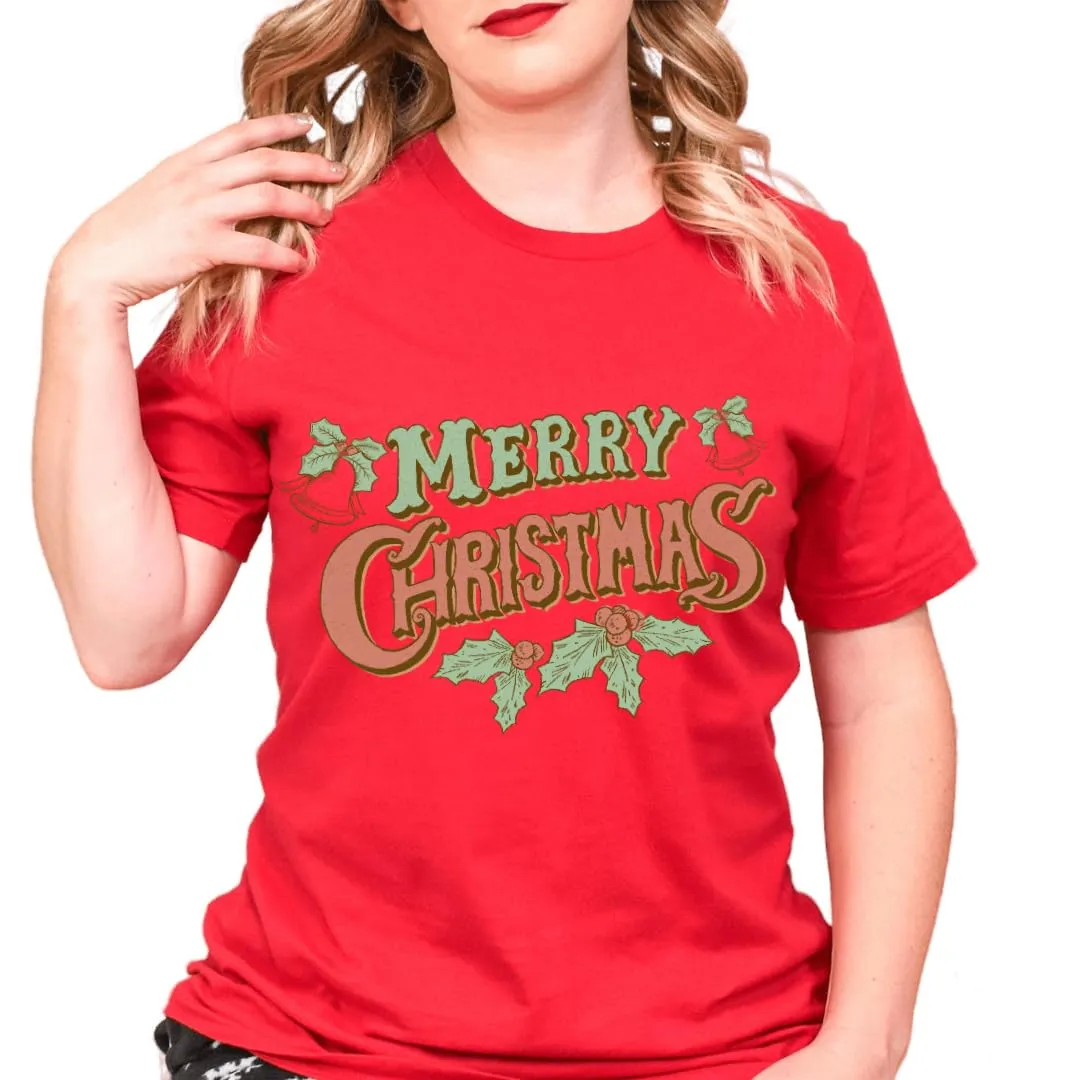 Merry Christmas Tshirt, Christmas Tee For Women,  Christmas T-Shirt For Teens, Cozy And Soft Tshirt