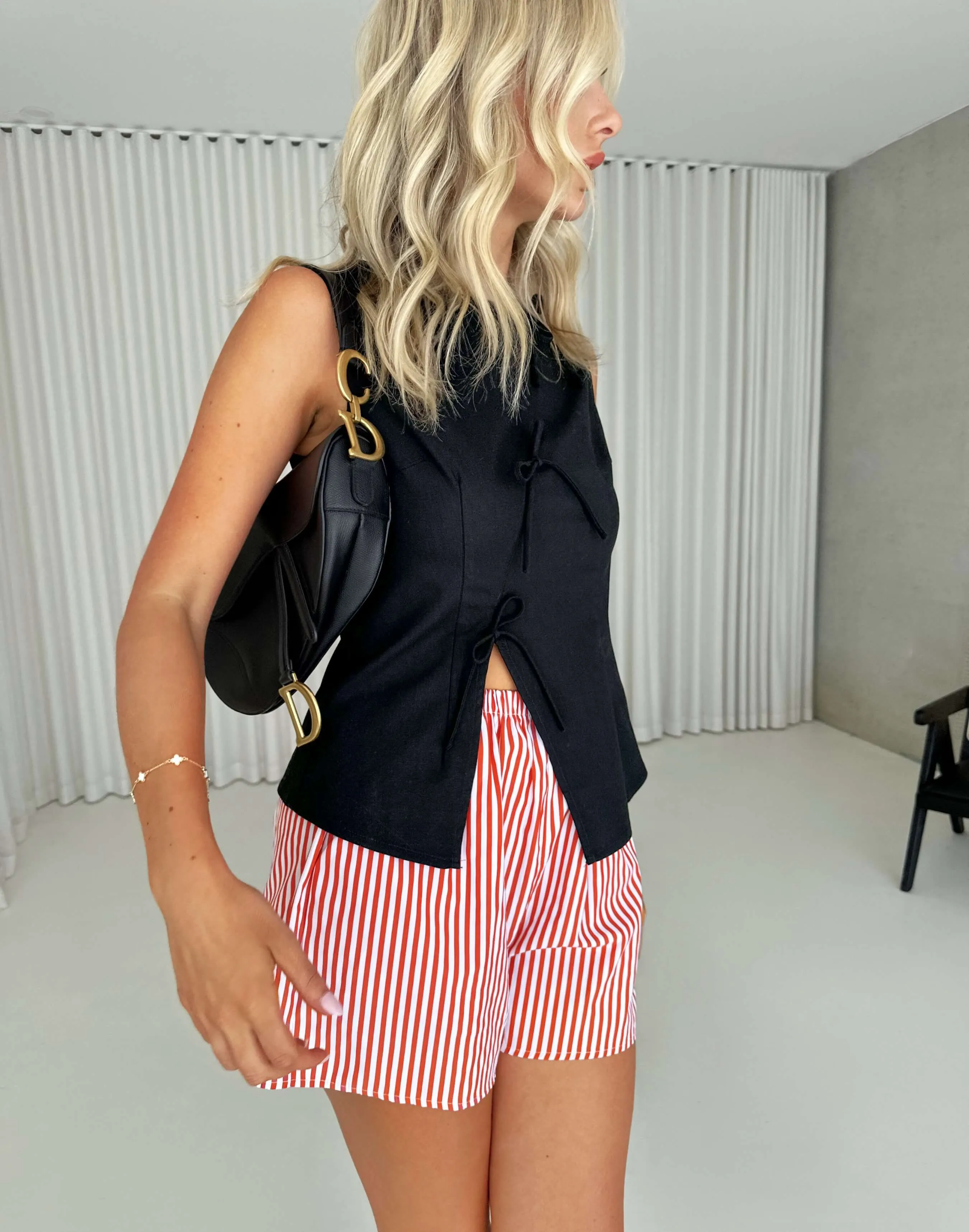 Nova Shorts - Cotton High Waist Relaxed Shorts - Stripes