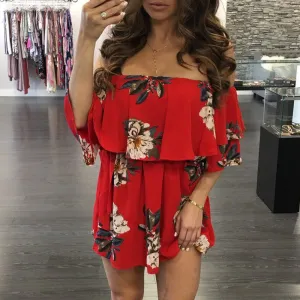 Off shoulder Ruffles Half Sleeves Print Short Dress
