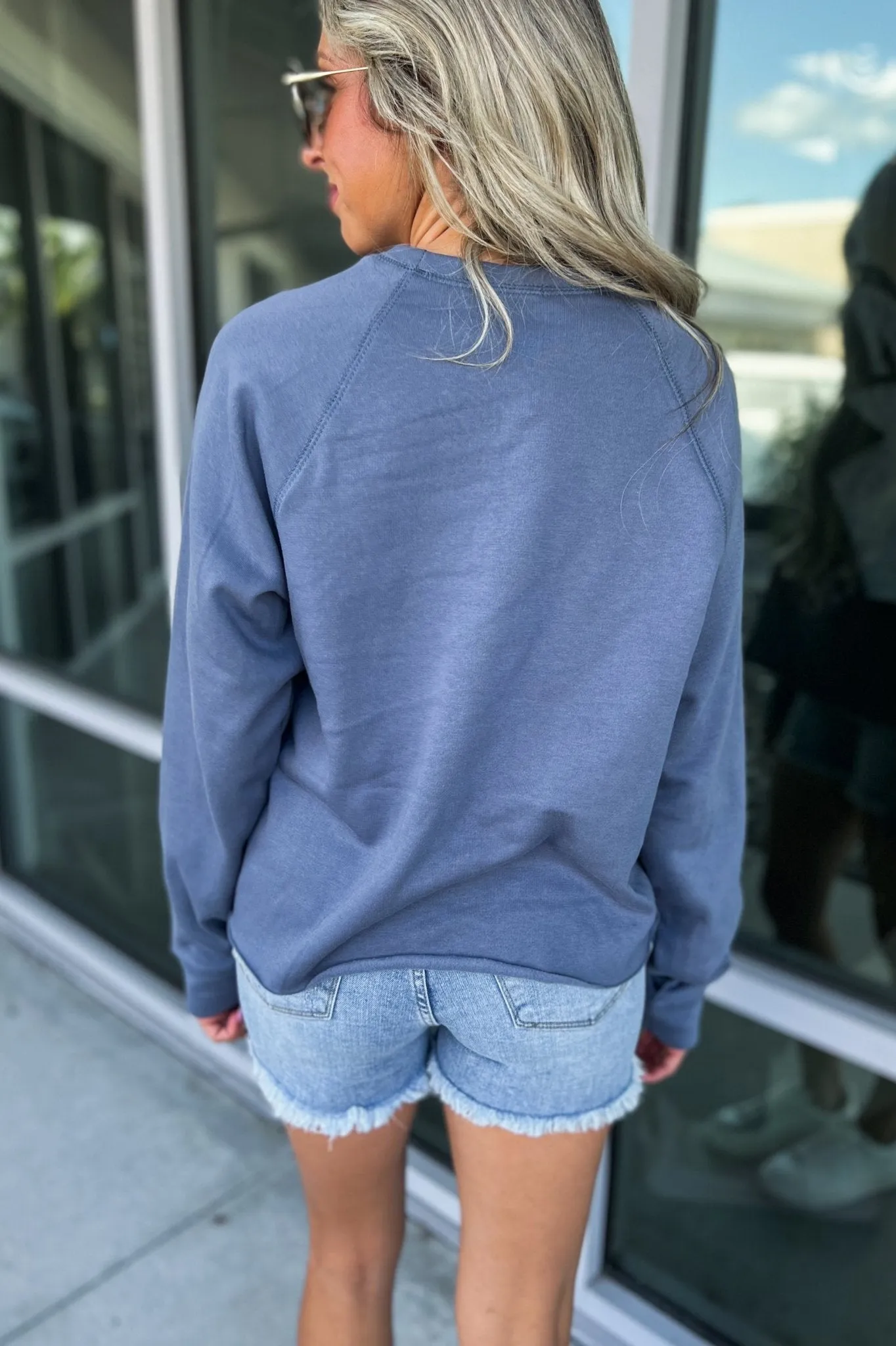 Peace & Love Blue Floral Raw Hem Cropped Sweatshirt