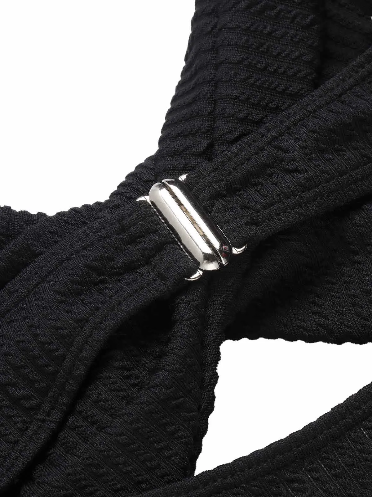 [Plus Size] Black 1960s Spaghetti Strap Twist Swimsuit