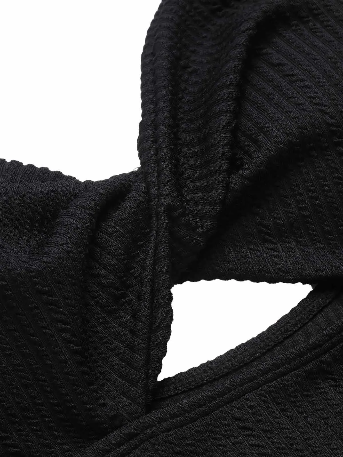 [Plus Size] Black 1960s Spaghetti Strap Twist Swimsuit