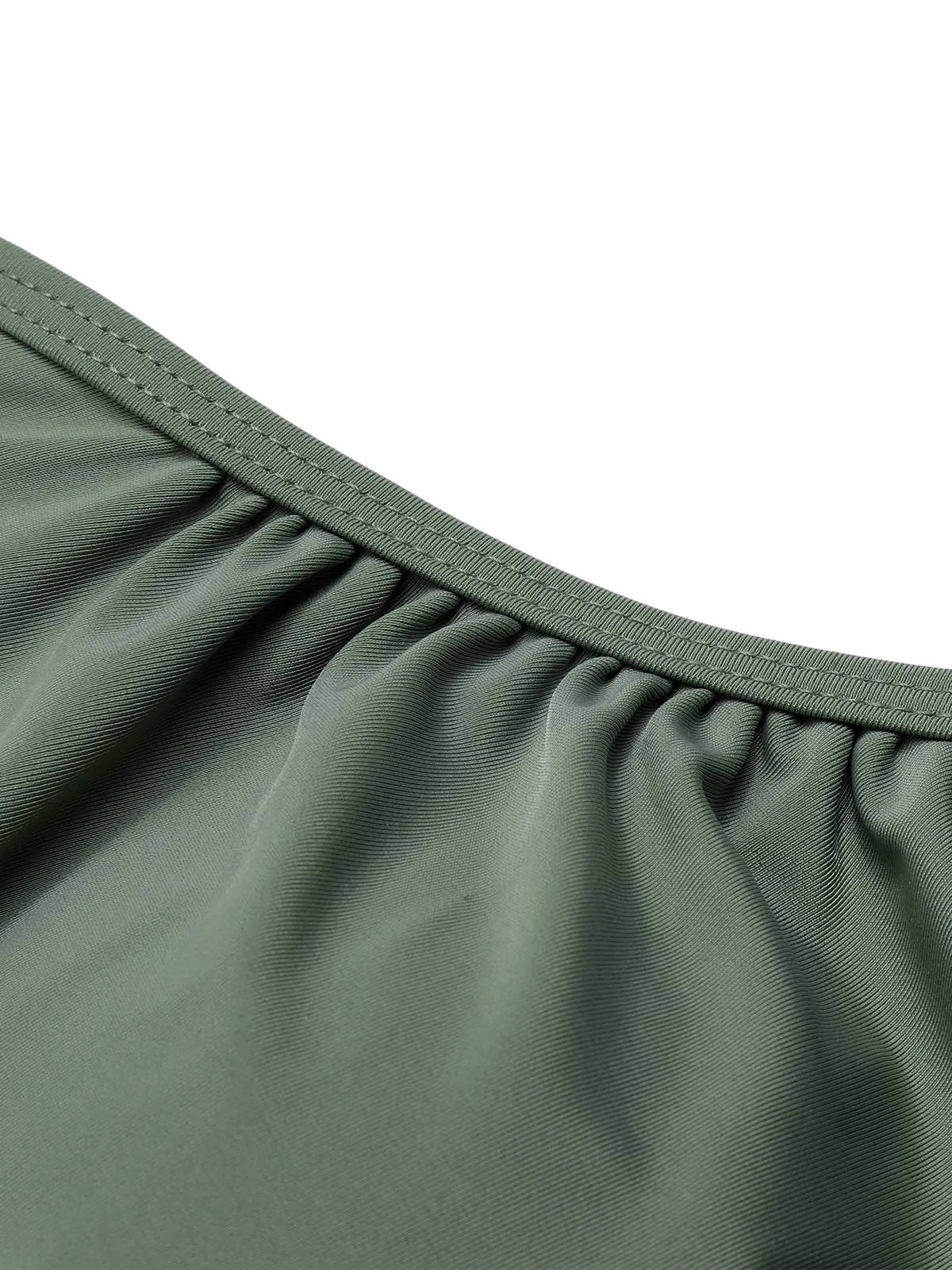 [Plus Size] Green Grey 1930s Halter Strappy Tankini Swimsuit
