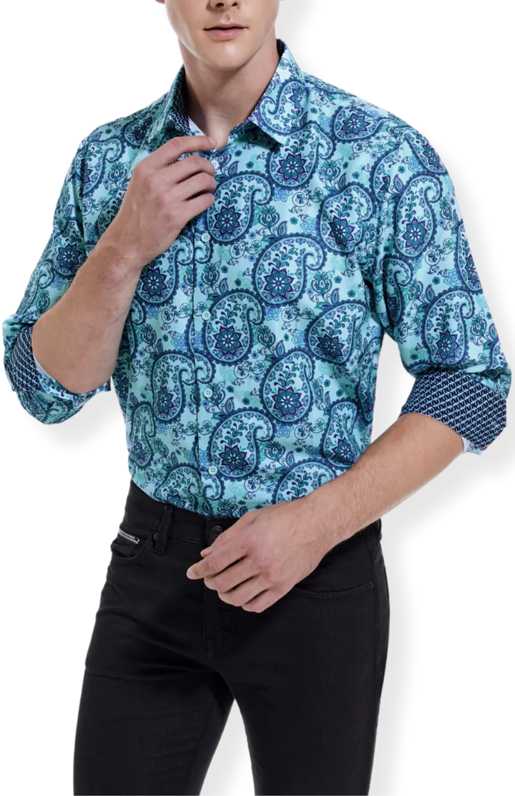 PREMIERE SHIRTS: TEAL BLUE PAISLEY