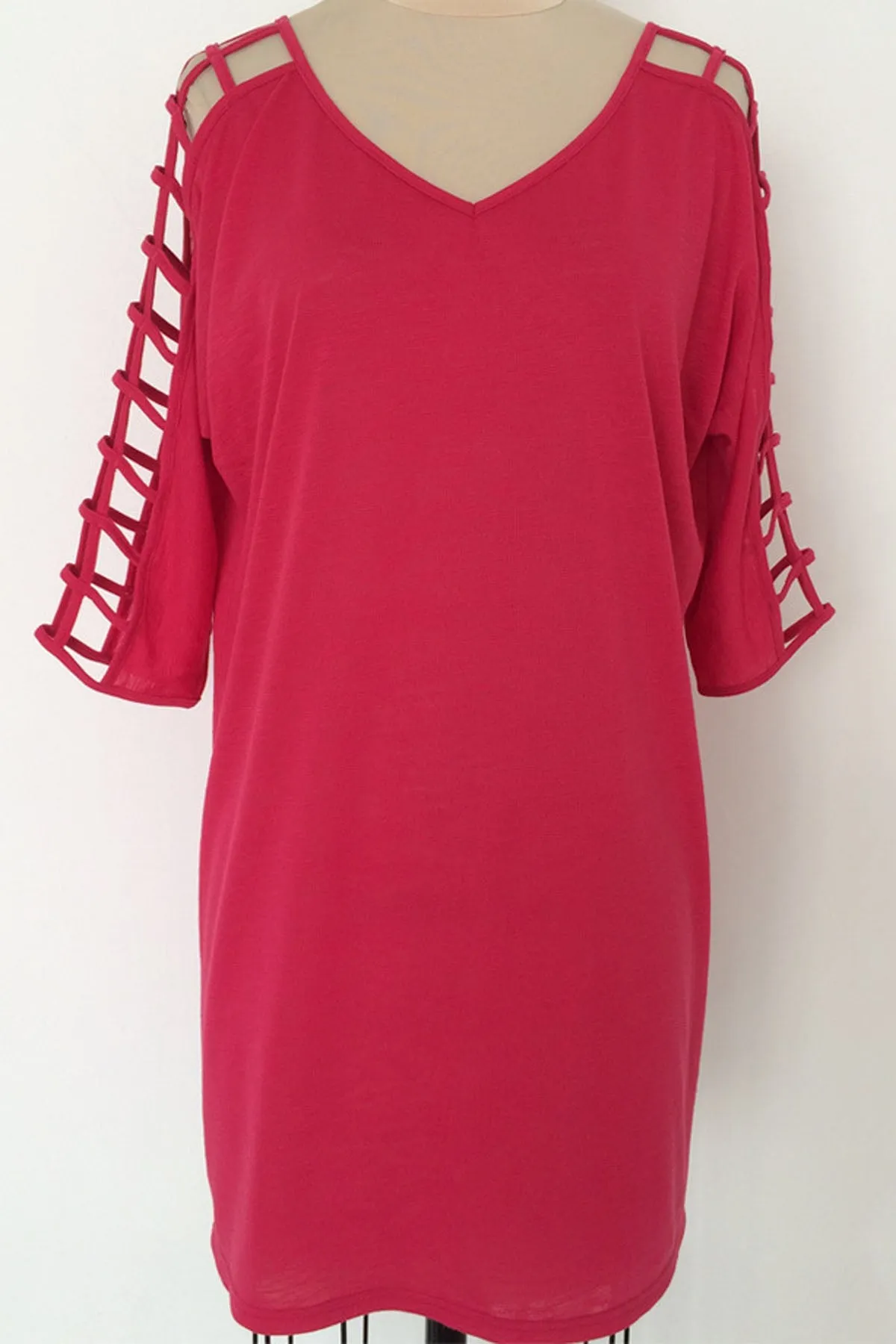Pure color A-Line V-Neck Half Sleevees Loose Short Deress