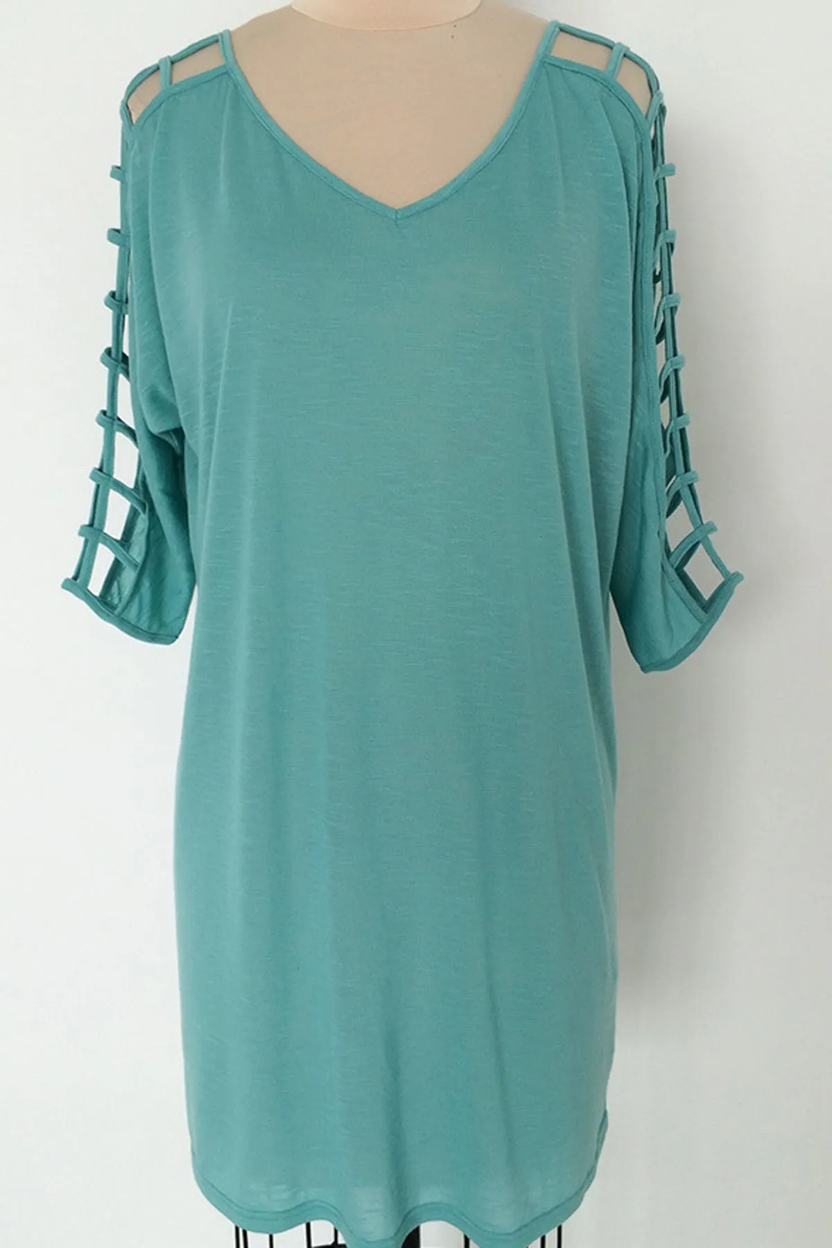 Pure color A-Line V-Neck Half Sleevees Loose Short Deress