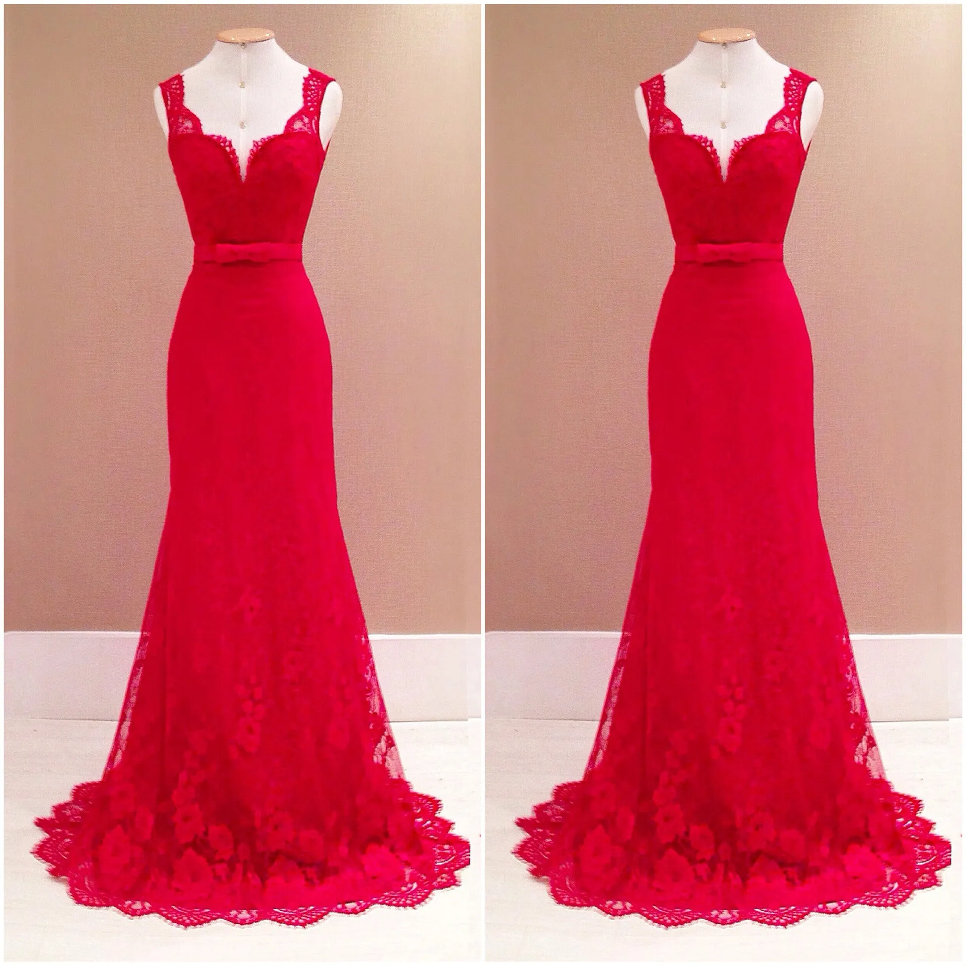 Pure Color V-neck Backless Lace Long Dress