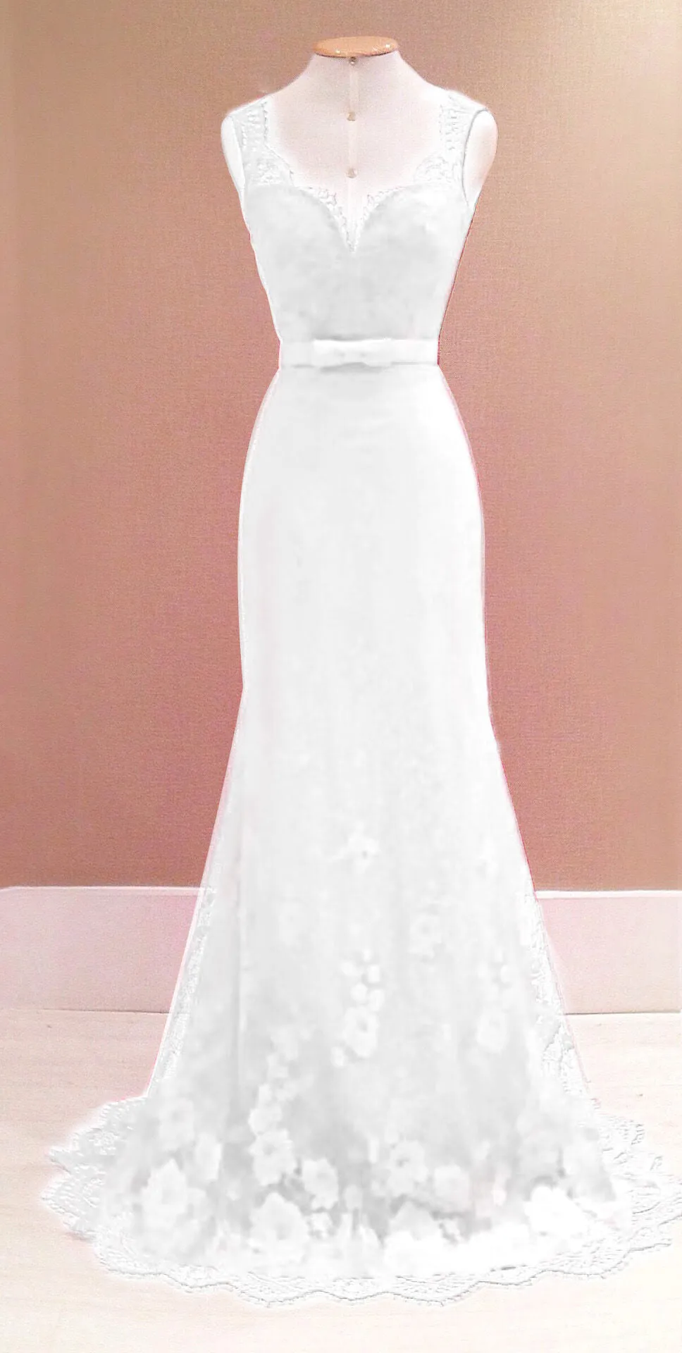 Pure Color V-neck Backless Lace Long Dress