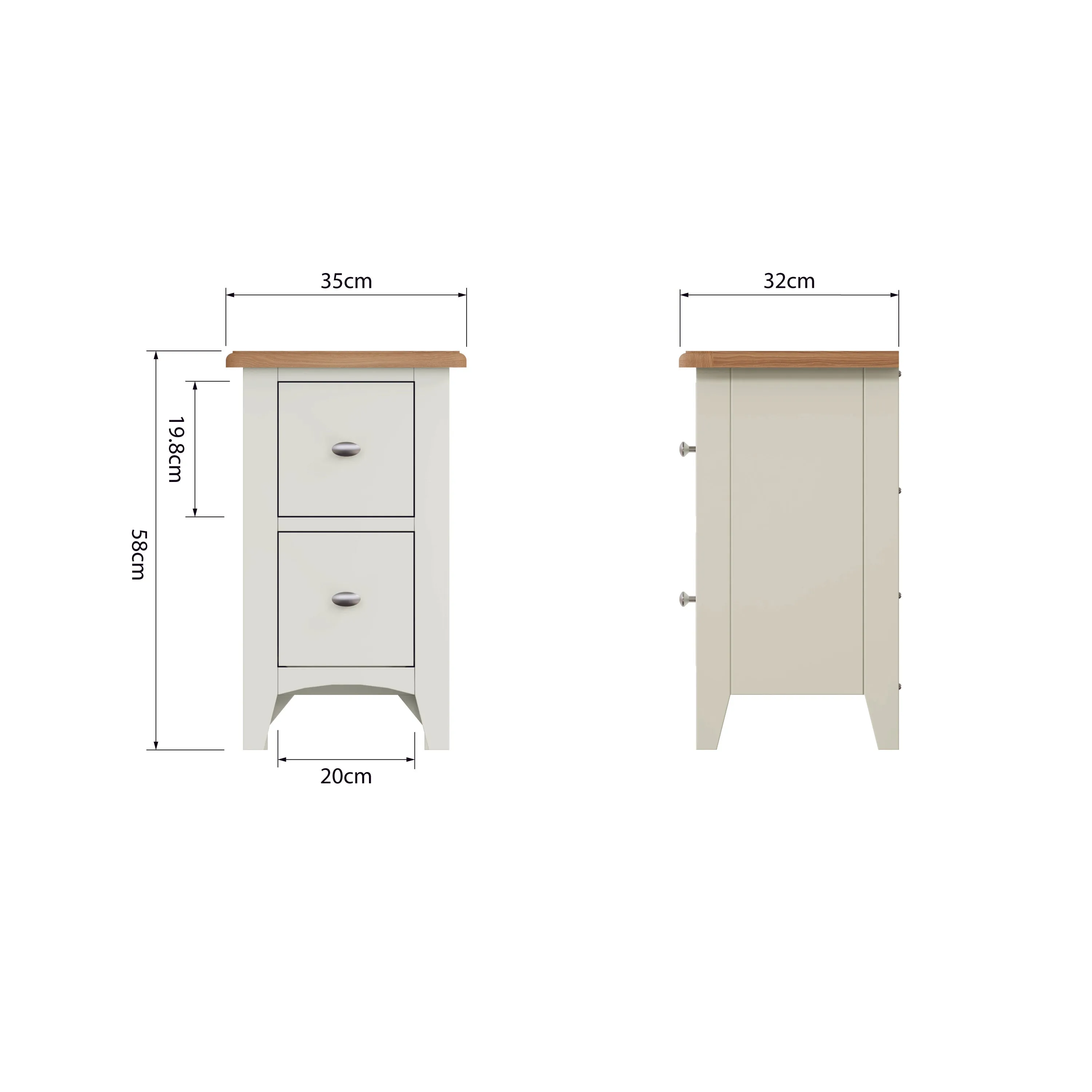 Salisbury Pure White Bedside Table with 2 Drawers 35 x 32 x 58 cm