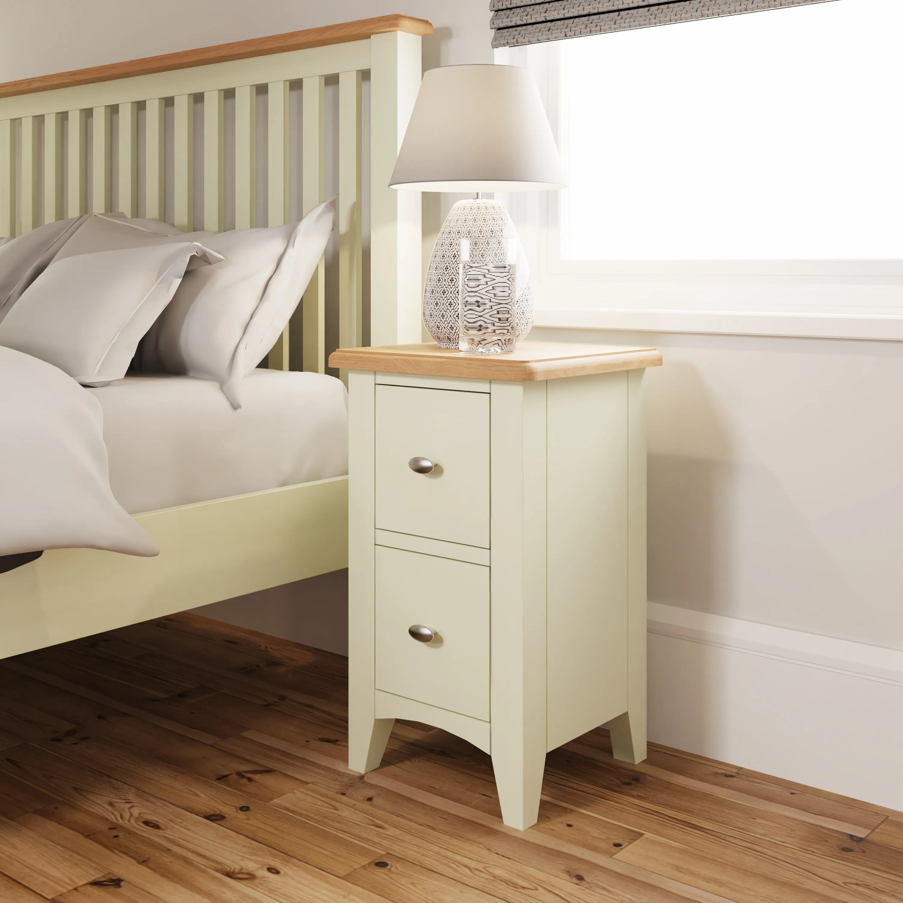 Salisbury Pure White Bedside Table with 2 Drawers 35 x 32 x 58 cm