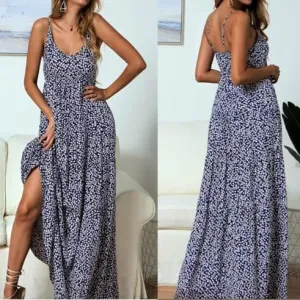 Spaghetti Straps Print Beach Long Dress