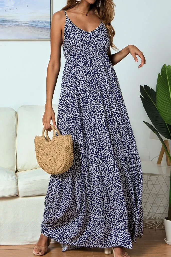 Spaghetti Straps Print Beach Long Dress