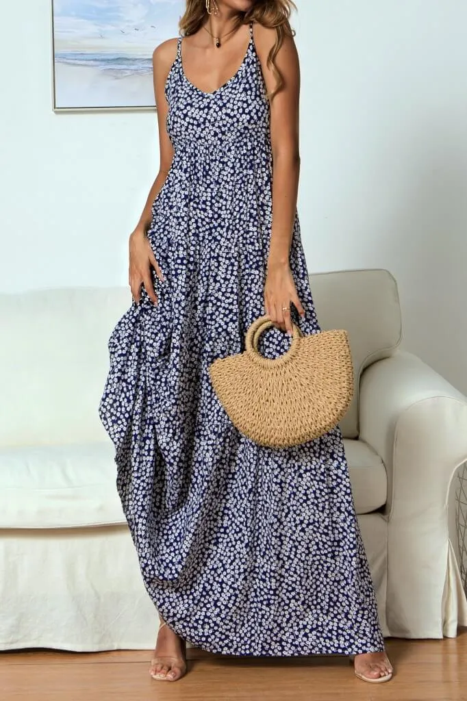 Spaghetti Straps Print Beach Long Dress