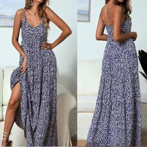 Spaghetti Straps Print Beach Long Dress