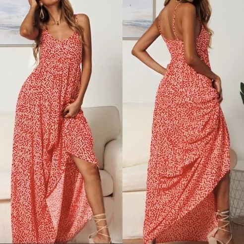 Spaghetti Straps Print Beach Long Dress