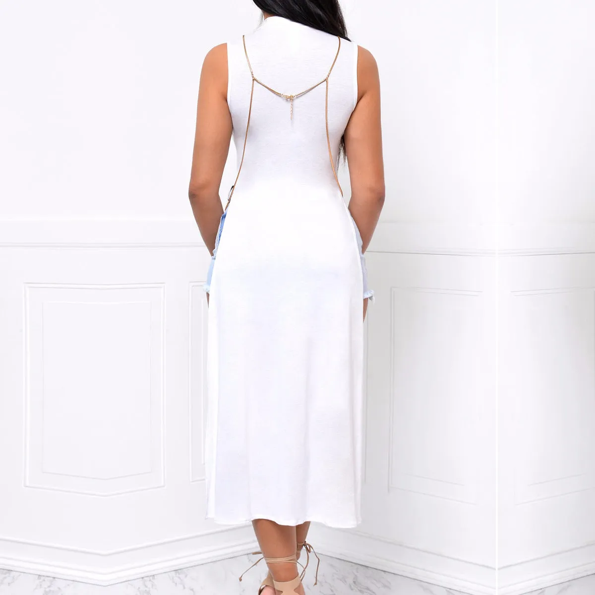 Splicing Pure Color Mesh Patchwork Split Long Dress
