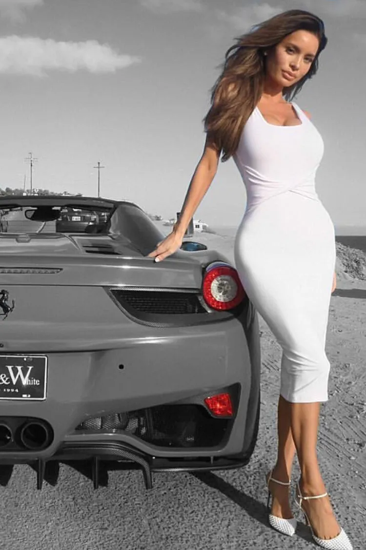 Straps Square Open Back Bodycon Knee-length Dress
