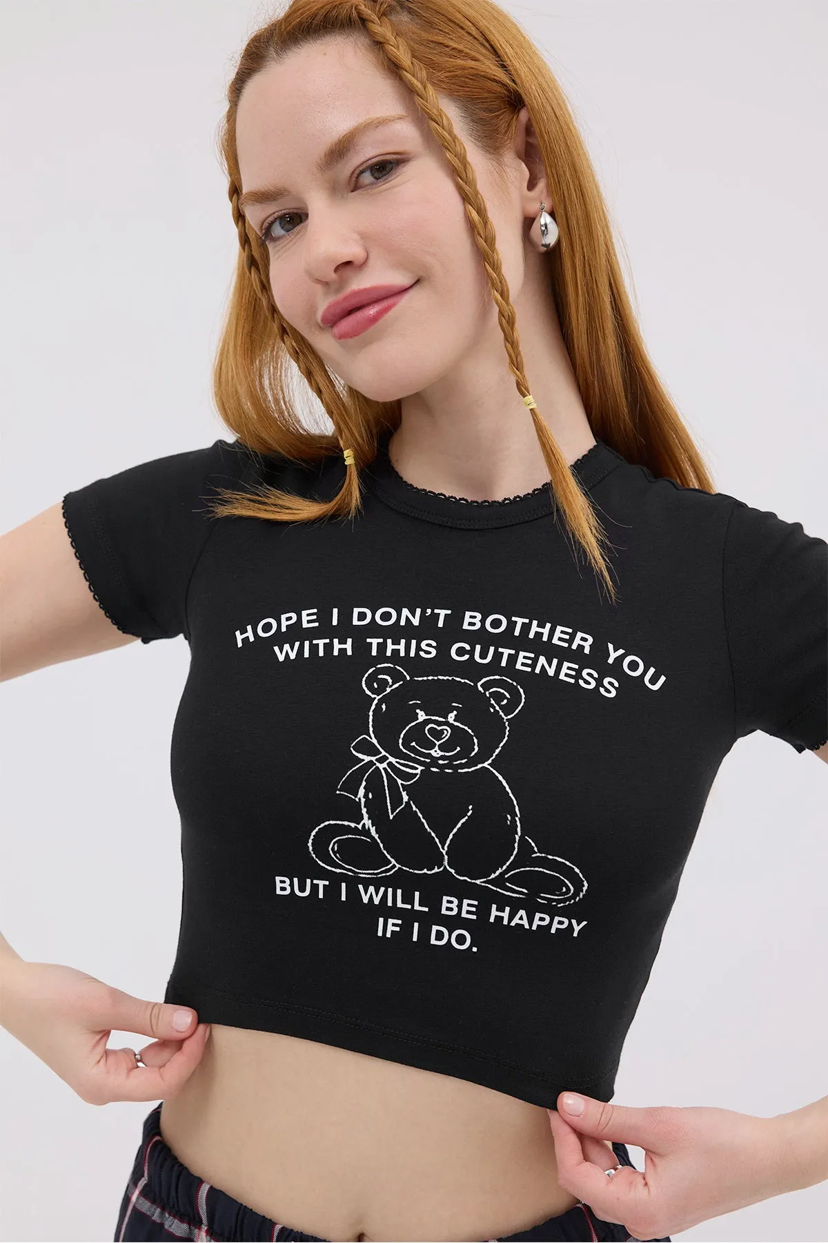 Teddy Bear Printed Crop T-Shirt