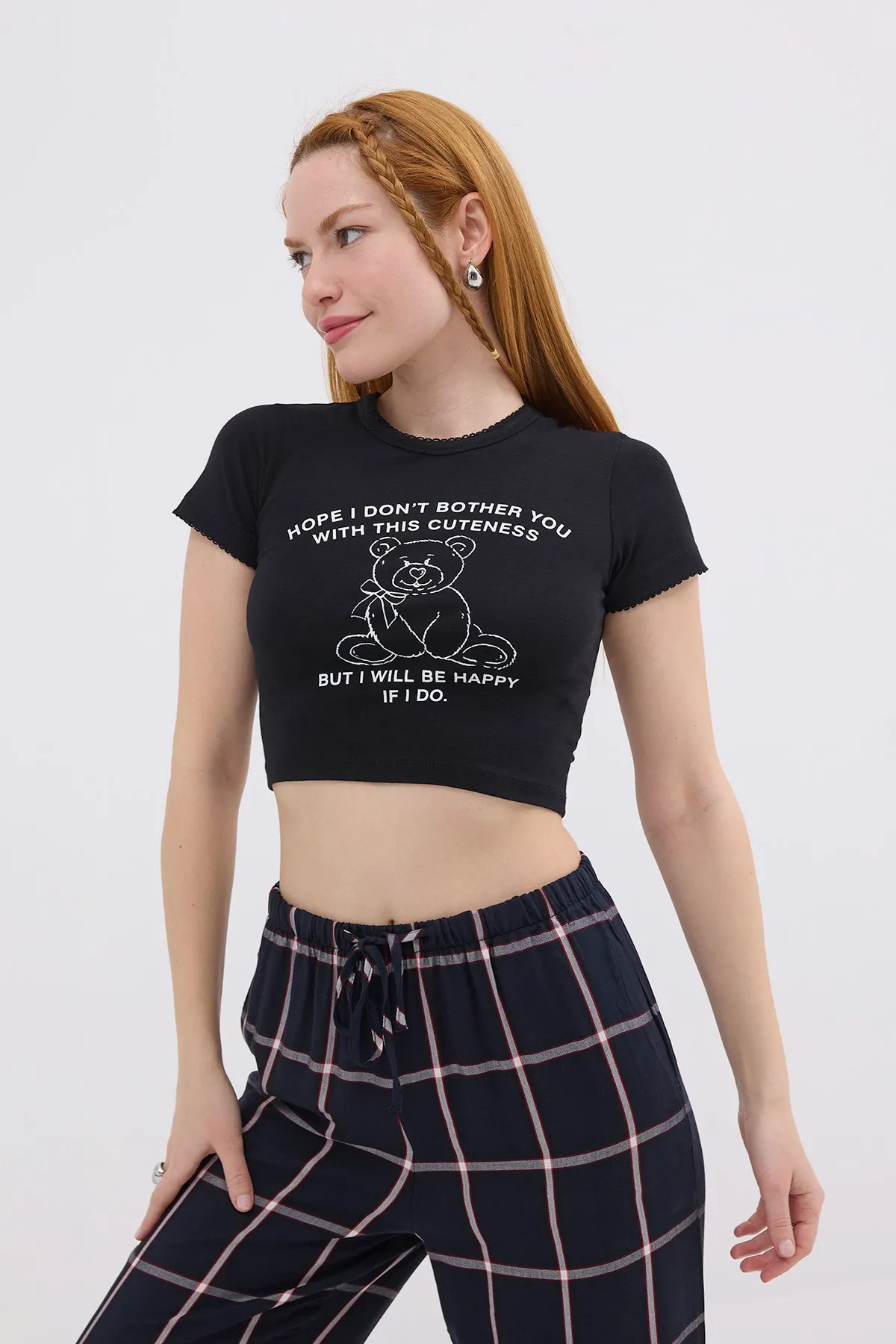 Teddy Bear Printed Crop T-Shirt