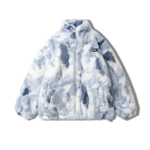 Tie-dye Gradient Color Faux Rabbit Fur Coat