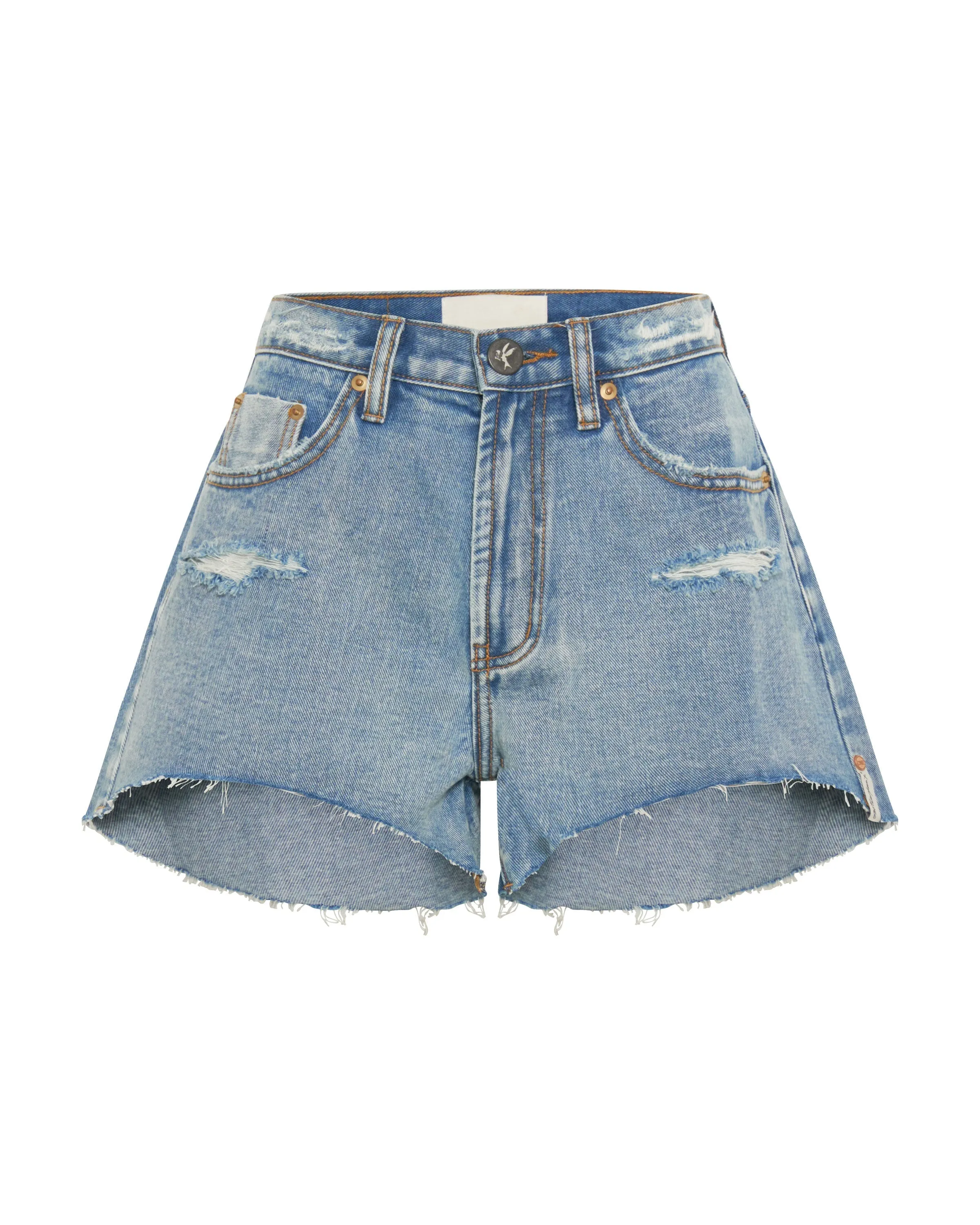 Truckers Mid Waist Relaxed Denim Shorts - Berlin Blue
