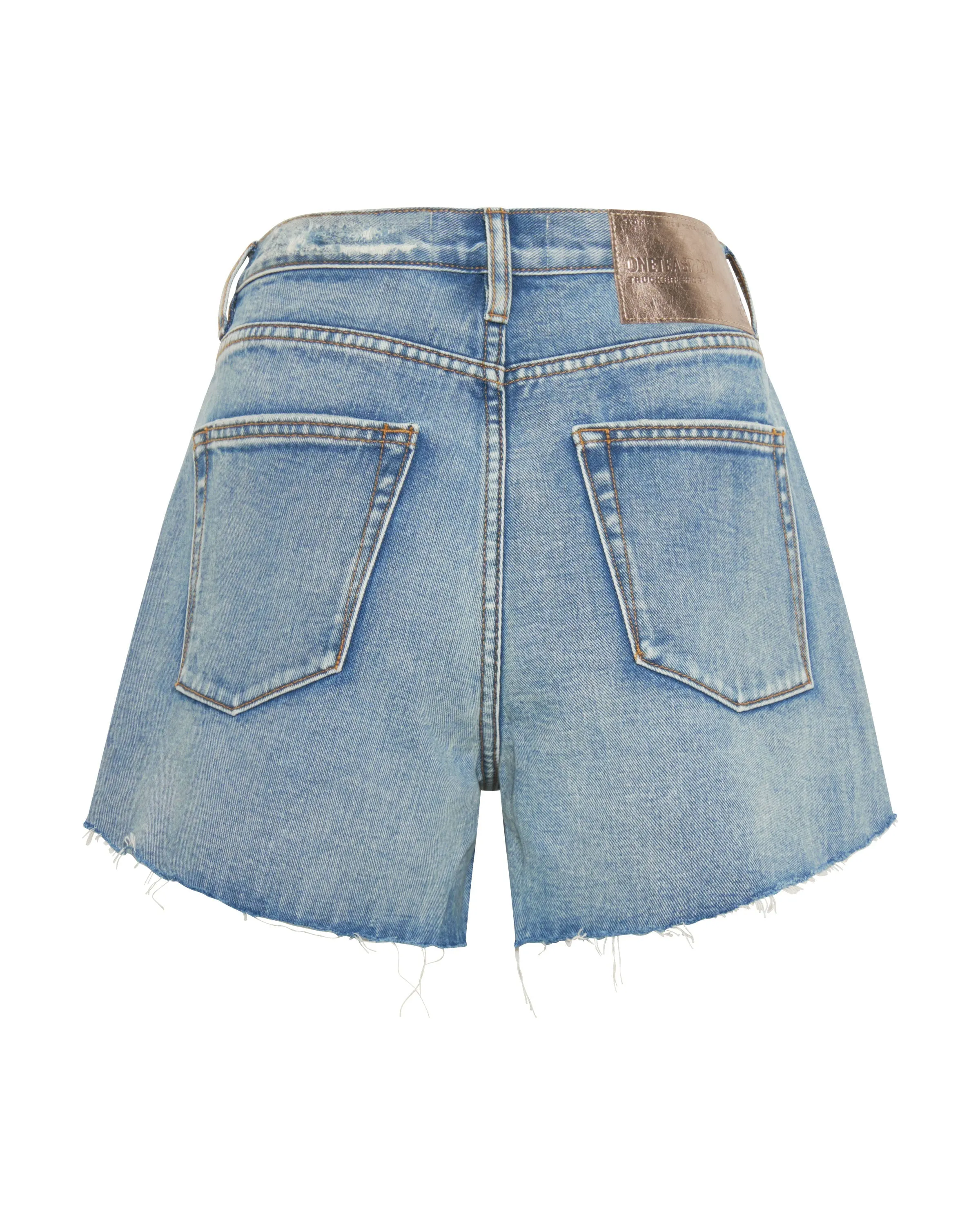 Truckers Mid Waist Relaxed Denim Shorts - Berlin Blue