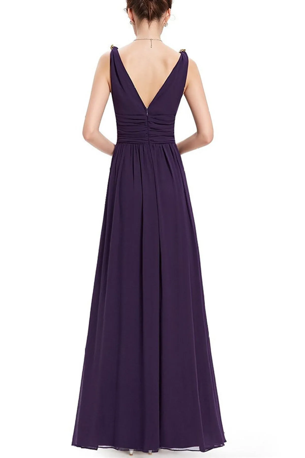 V-neck Straps High Waist Backless Long Chiffon Party Dress