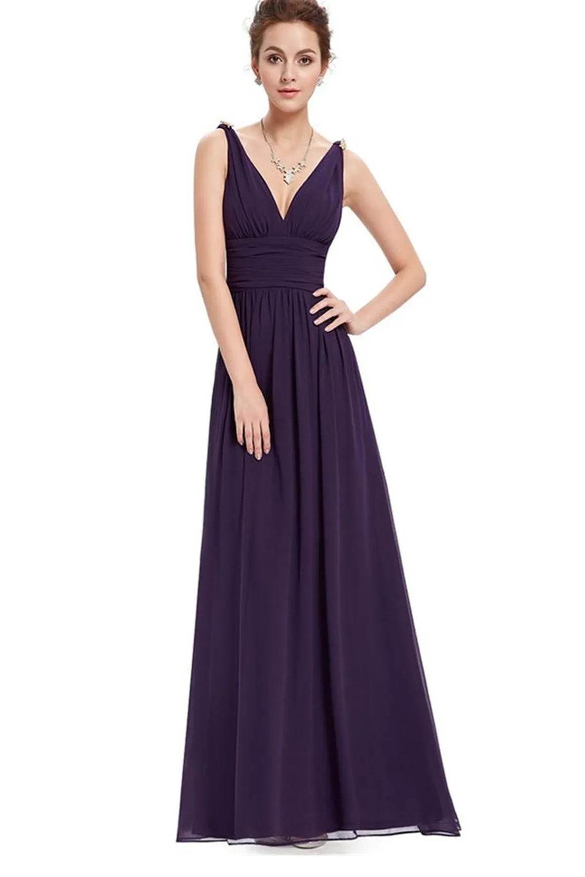 V-neck Straps High Waist Backless Long Chiffon Party Dress