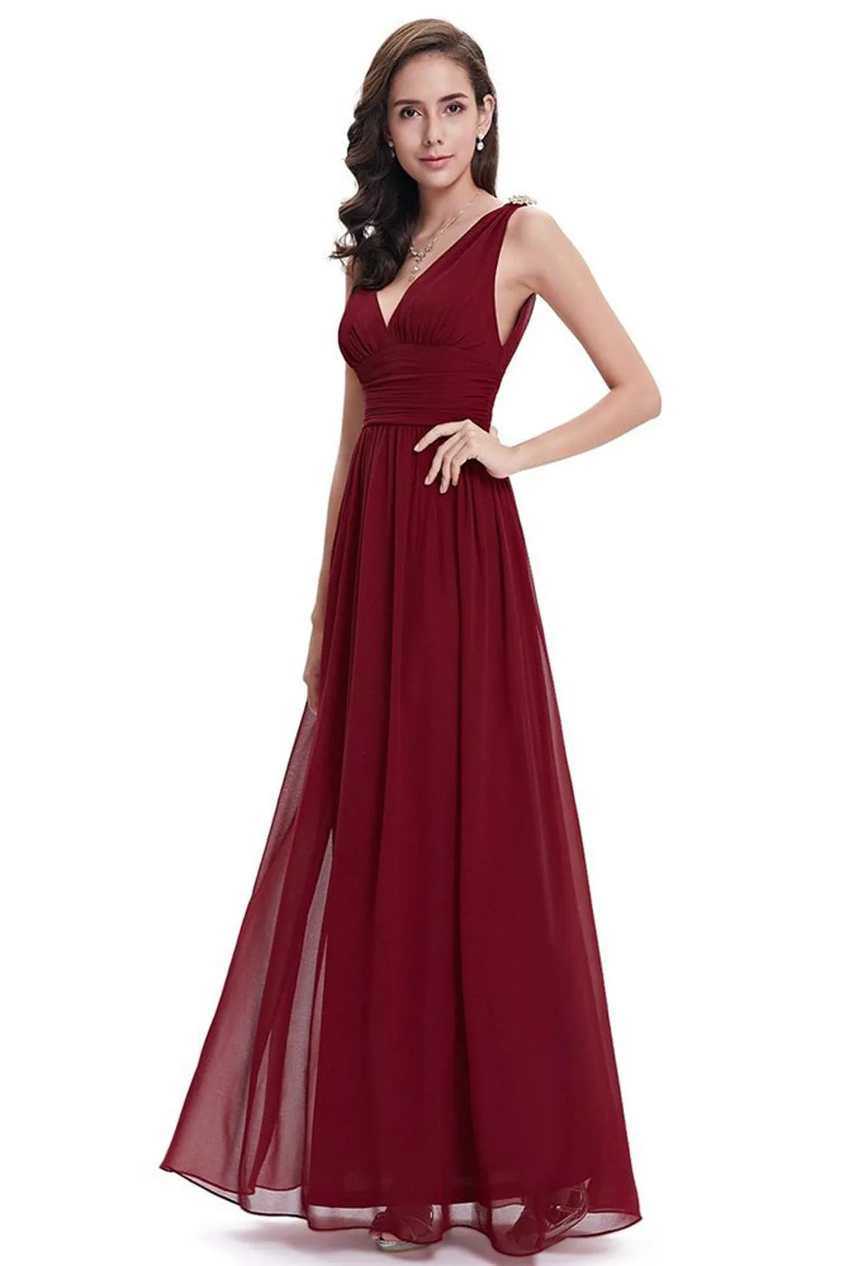 V-neck Straps High Waist Backless Long Chiffon Party Dress